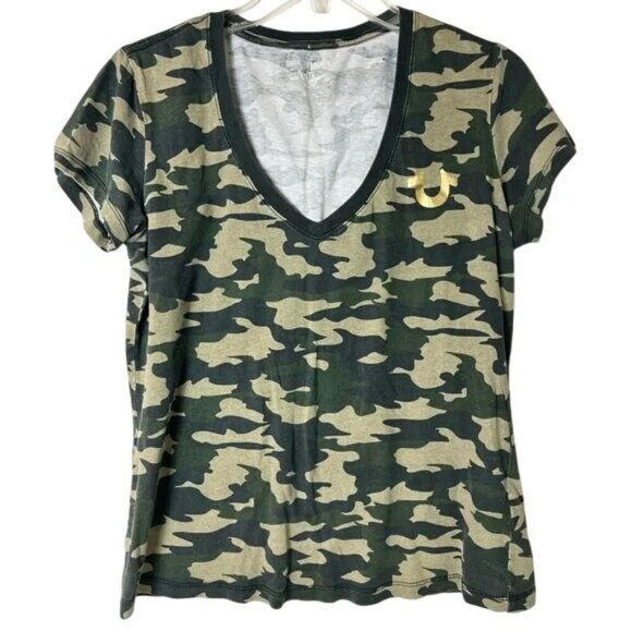 True Religion Victorious Green Camo V-Neck T-Shirt - Picture 4 of 7